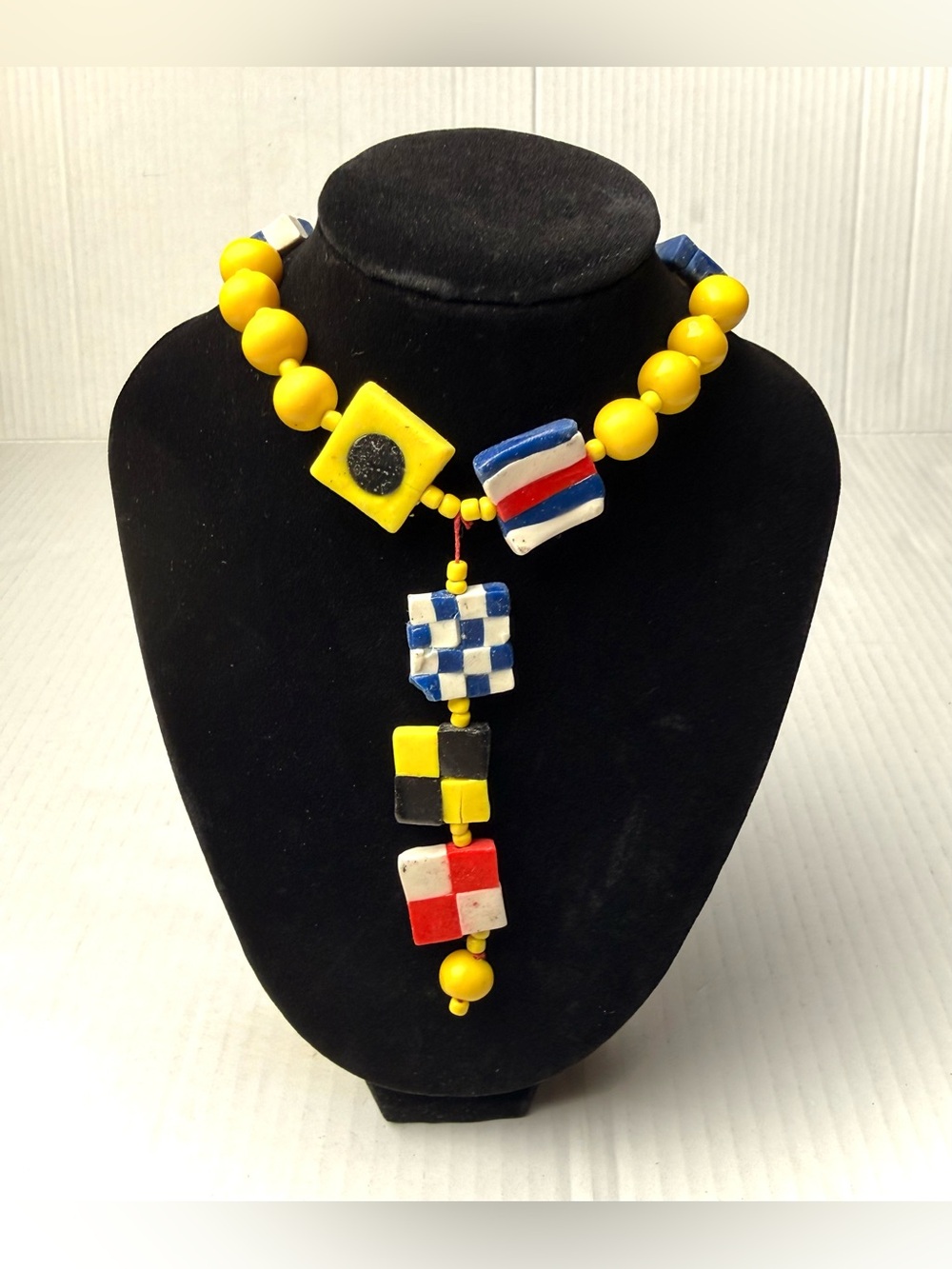 Handmade Catholic Rosary Necklace‎ Yellow Nation Flags Clay Beaded Religious